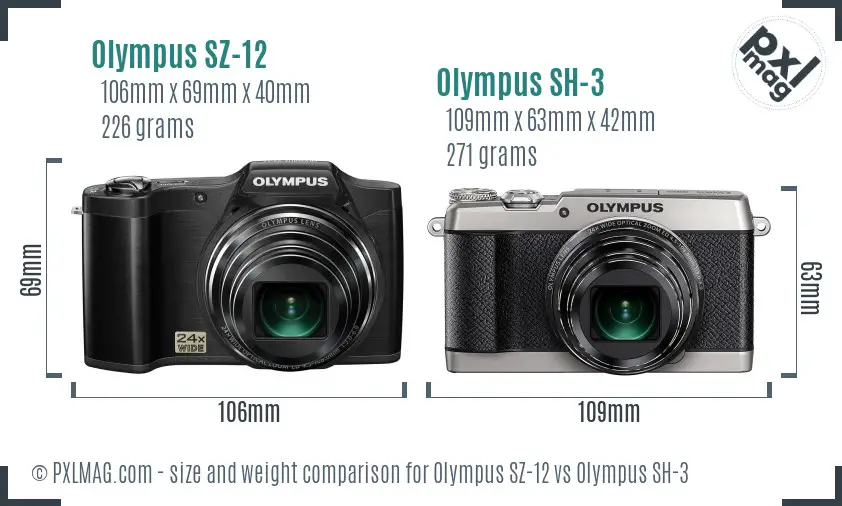 Olympus SZ-12 vs Olympus SH-3 size comparison
