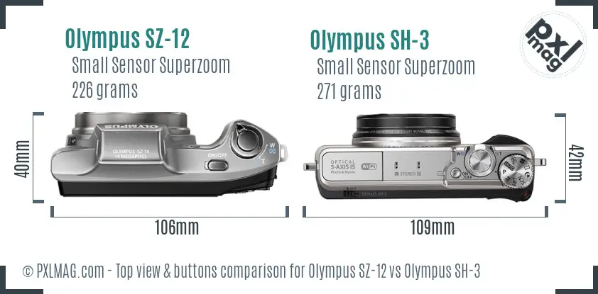 Olympus SZ-12 vs Olympus SH-3 top view buttons comparison