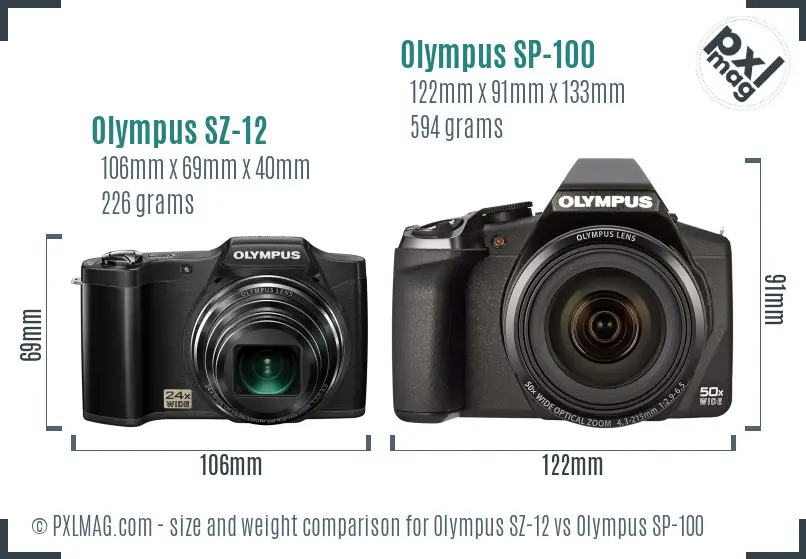 Olympus SZ-12 vs Olympus SP-100 size comparison