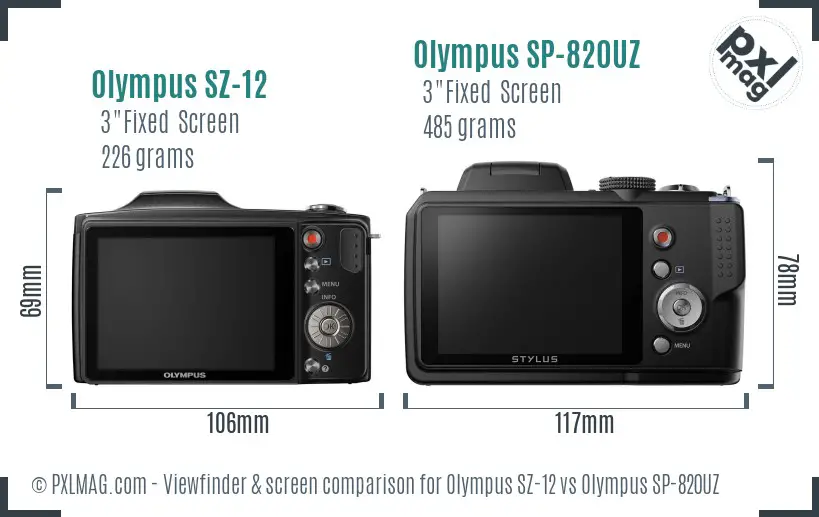Olympus SZ-12 vs Olympus SP-820UZ Screen and Viewfinder comparison