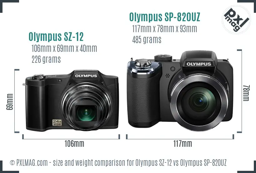 Olympus SZ-12 vs Olympus SP-820UZ size comparison