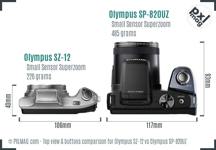 Olympus SZ-12 vs Olympus SP-820UZ top view buttons comparison