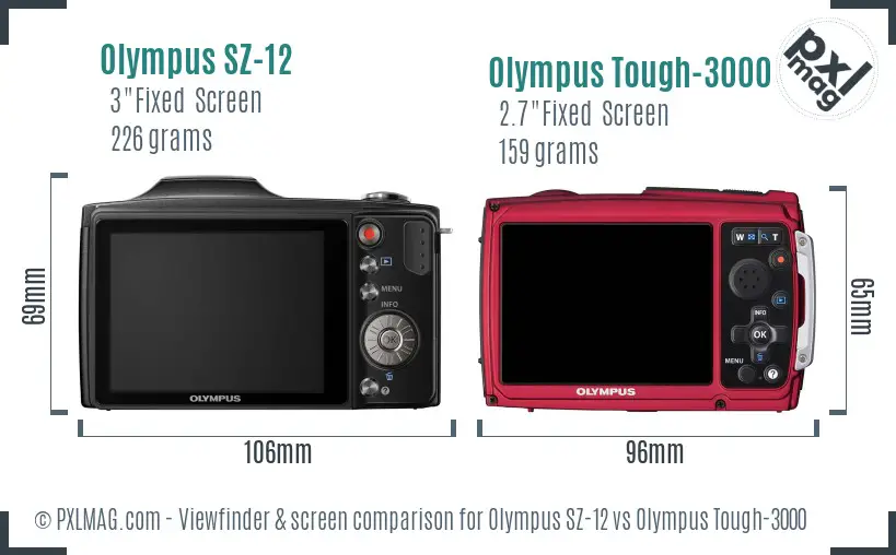 Olympus SZ-12 vs Olympus Tough-3000 Screen and Viewfinder comparison