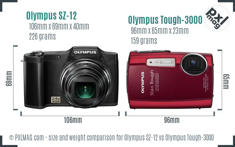 Olympus SZ-12 vs Olympus Tough-3000 size comparison