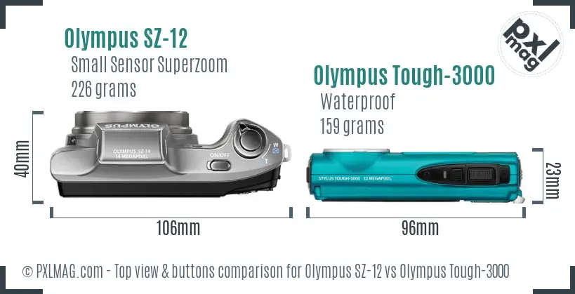 Olympus SZ-12 vs Olympus Tough-3000 top view buttons comparison