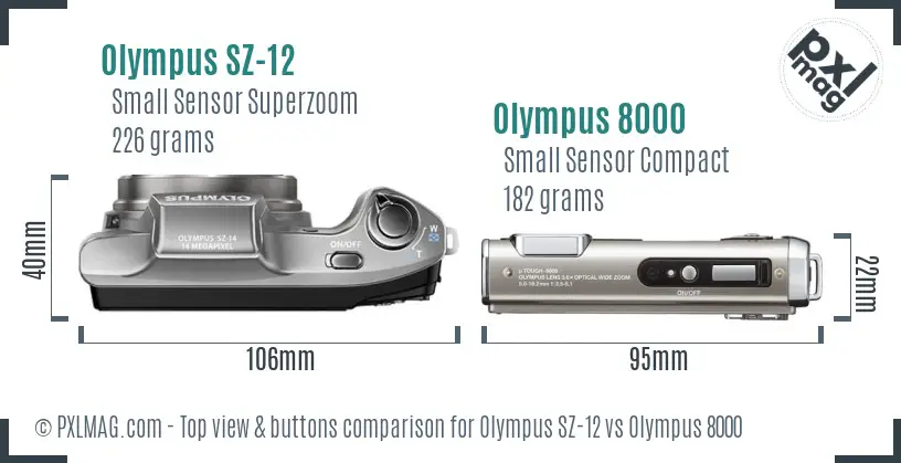 Olympus SZ-12 vs Olympus 8000 top view buttons comparison