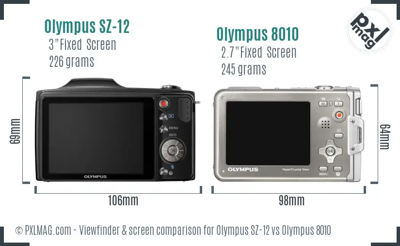 Olympus SZ-12 vs Olympus 8010 Screen and Viewfinder comparison
