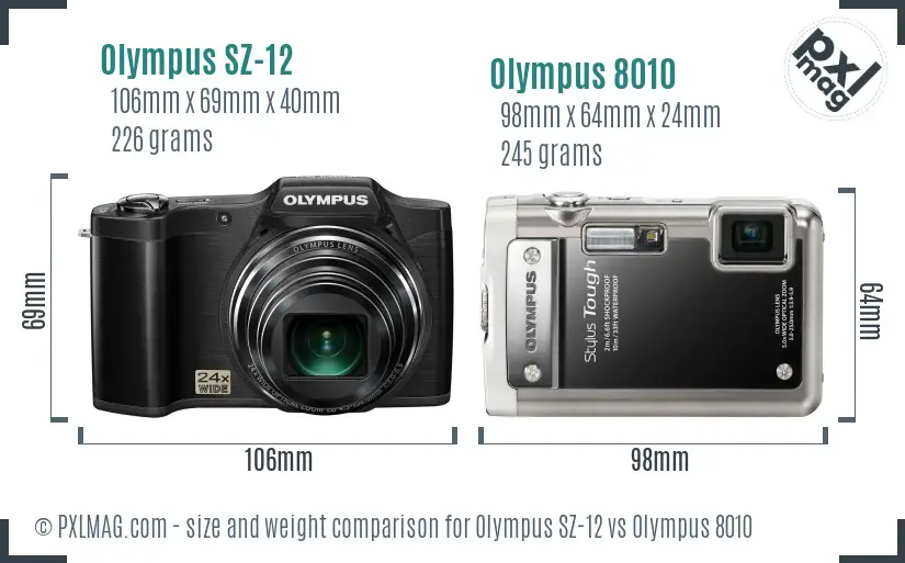 Olympus SZ-12 vs Olympus 8010 size comparison
