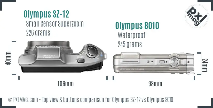 Olympus SZ-12 vs Olympus 8010 top view buttons comparison