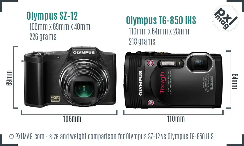 Olympus SZ-12 vs Olympus TG-850 iHS size comparison
