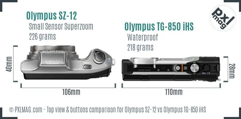 Olympus SZ-12 vs Olympus TG-850 iHS top view buttons comparison