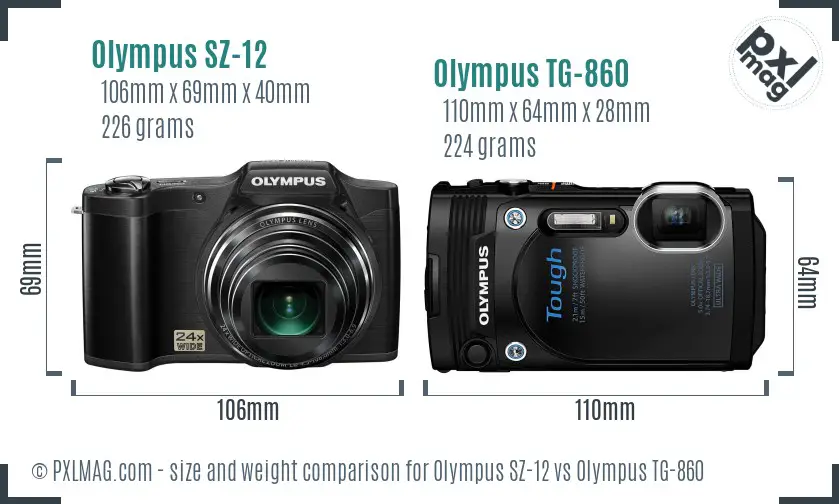 Olympus SZ-12 vs Olympus TG-860 size comparison