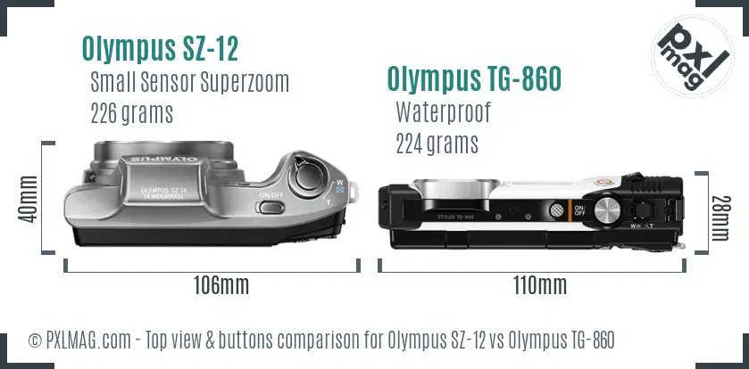 Olympus SZ-12 vs Olympus TG-860 top view buttons comparison