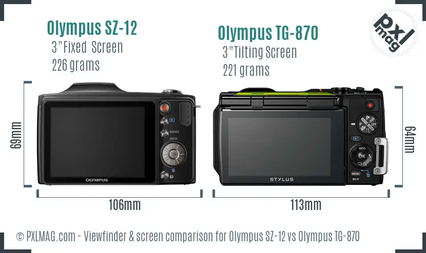 Olympus SZ-12 vs Olympus TG-870 Screen and Viewfinder comparison