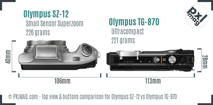 Olympus SZ-12 vs Olympus TG-870 top view buttons comparison