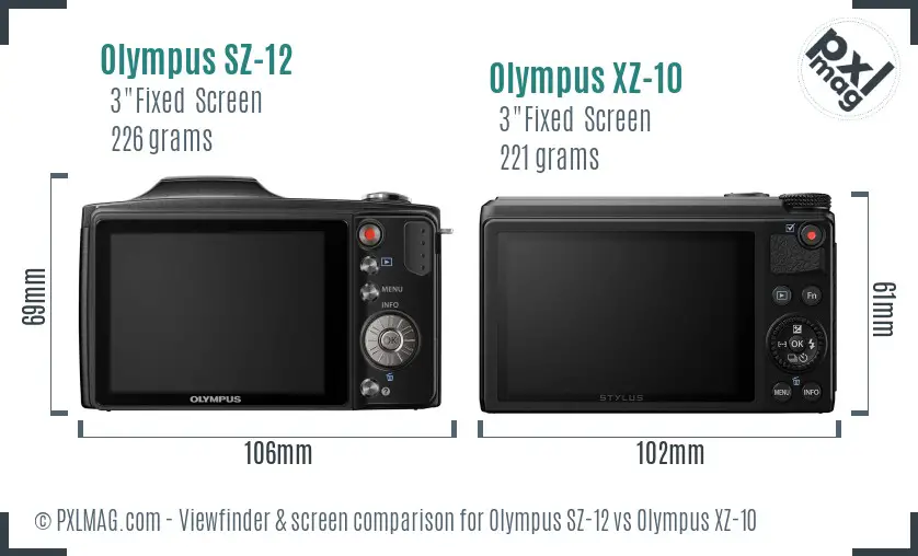 Olympus SZ-12 vs Olympus XZ-10 Screen and Viewfinder comparison
