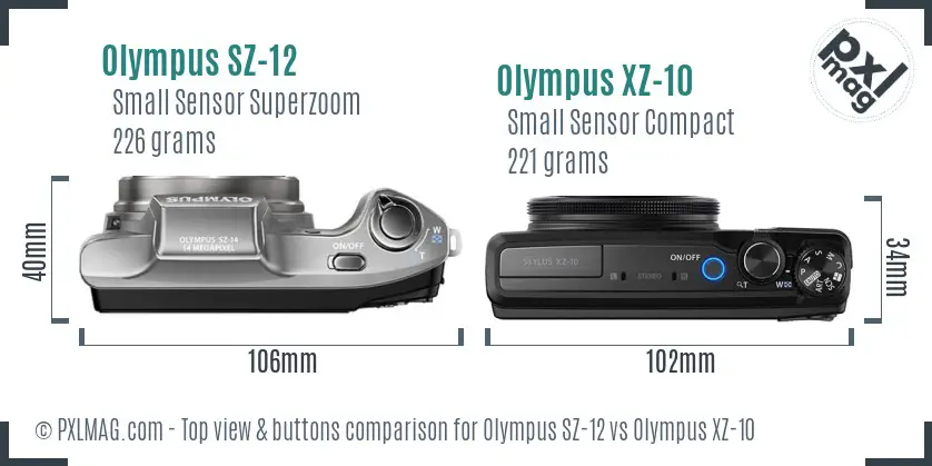 Olympus SZ-12 vs Olympus XZ-10 top view buttons comparison