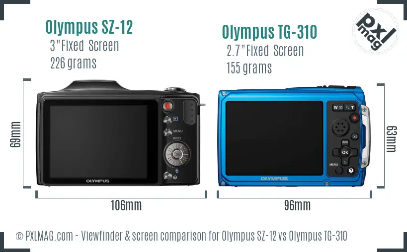 Olympus SZ-12 vs Olympus TG-310 Screen and Viewfinder comparison
