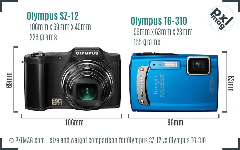 Olympus SZ-12 vs Olympus TG-310 size comparison