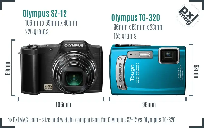 Olympus SZ-12 vs Olympus TG-320 size comparison