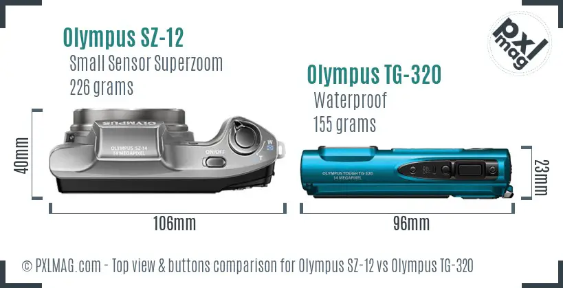 Olympus SZ-12 vs Olympus TG-320 top view buttons comparison