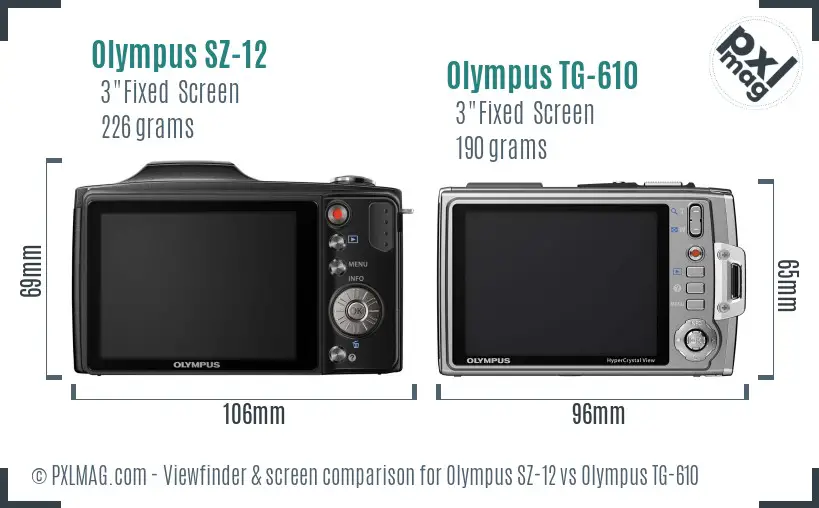 Olympus SZ-12 vs Olympus TG-610 Screen and Viewfinder comparison