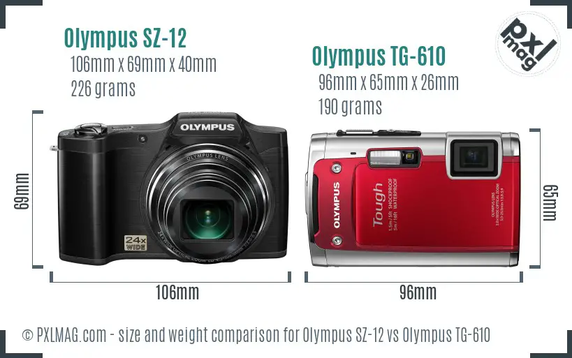 Olympus SZ-12 vs Olympus TG-610 size comparison