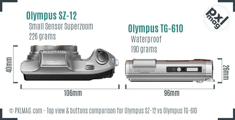 Olympus SZ-12 vs Olympus TG-610 top view buttons comparison
