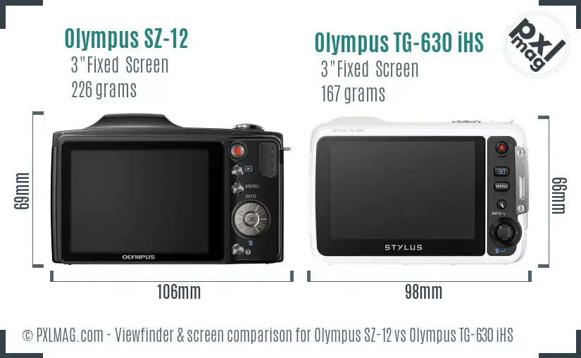 Olympus SZ-12 vs Olympus TG-630 iHS Screen and Viewfinder comparison
