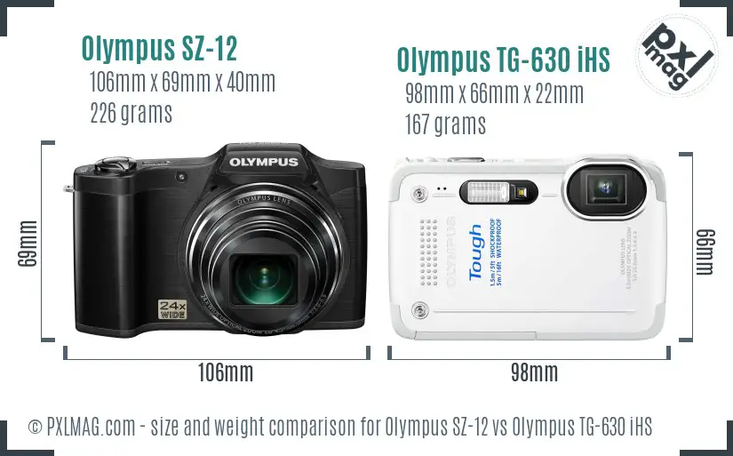 Olympus SZ-12 vs Olympus TG-630 iHS size comparison