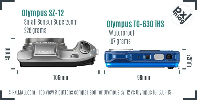 Olympus SZ-12 vs Olympus TG-630 iHS top view buttons comparison