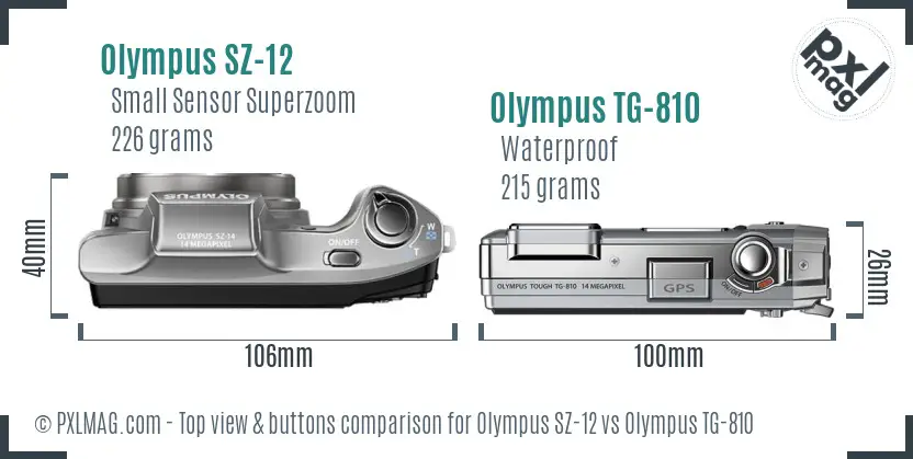 Olympus SZ-12 vs Olympus TG-810 top view buttons comparison