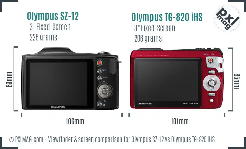 Olympus SZ-12 vs Olympus TG-820 iHS Screen and Viewfinder comparison