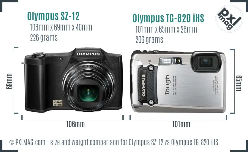 Olympus SZ-12 vs Olympus TG-820 iHS size comparison