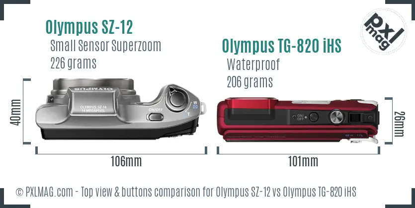 Olympus SZ-12 vs Olympus TG-820 iHS top view buttons comparison