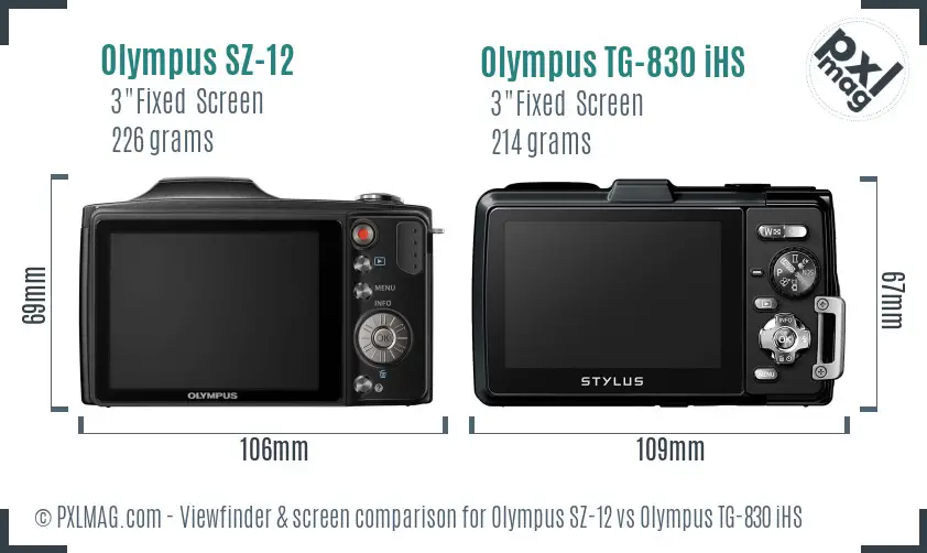 Olympus SZ-12 vs Olympus TG-830 iHS Screen and Viewfinder comparison