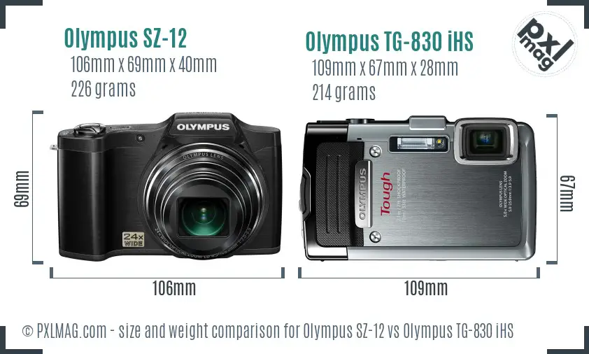 Olympus SZ-12 vs Olympus TG-830 iHS size comparison