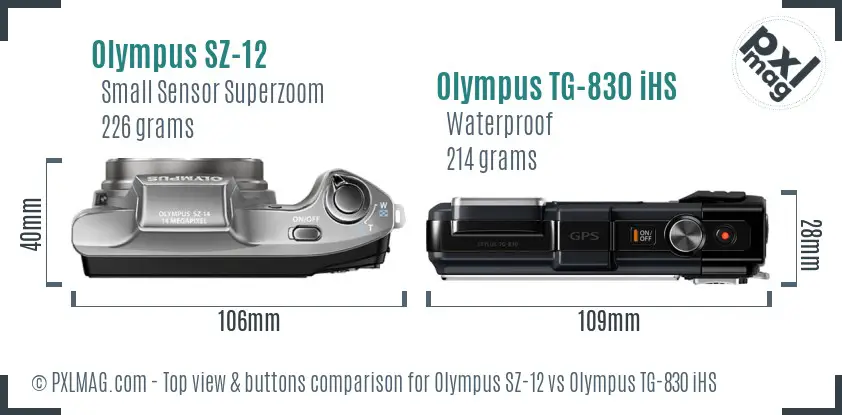 Olympus SZ-12 vs Olympus TG-830 iHS top view buttons comparison