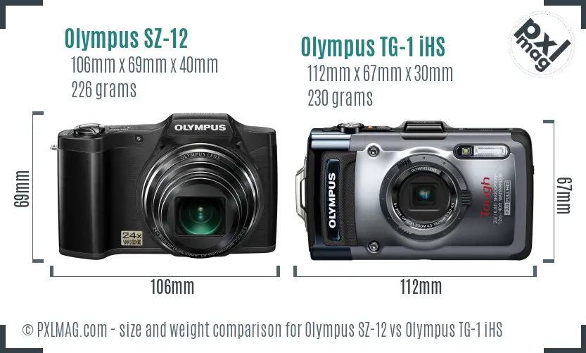 Olympus SZ-12 vs Olympus TG-1 iHS size comparison