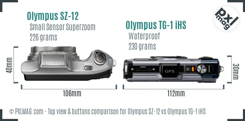 Olympus SZ-12 vs Olympus TG-1 iHS top view buttons comparison