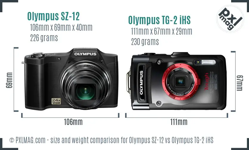 Olympus SZ-12 vs Olympus TG-2 iHS size comparison