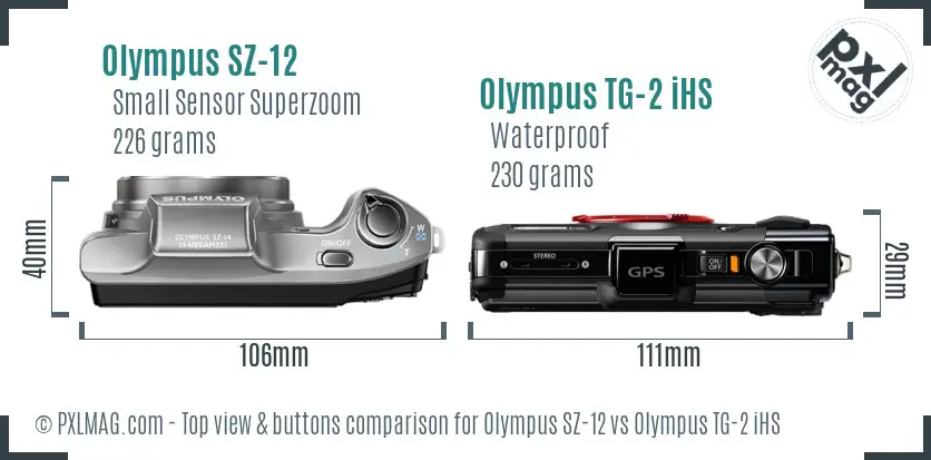 Olympus SZ-12 vs Olympus TG-2 iHS top view buttons comparison