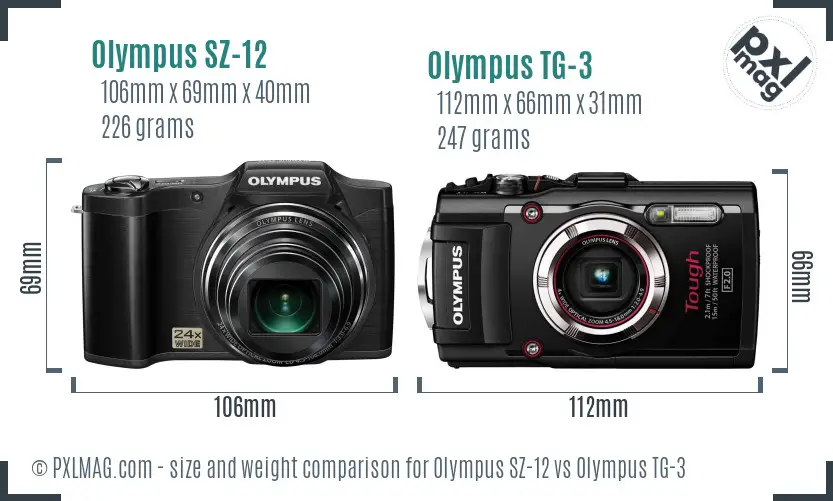 Olympus SZ-12 vs Olympus TG-3 size comparison