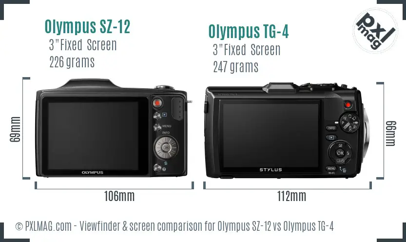 Olympus SZ-12 vs Olympus TG-4 Screen and Viewfinder comparison