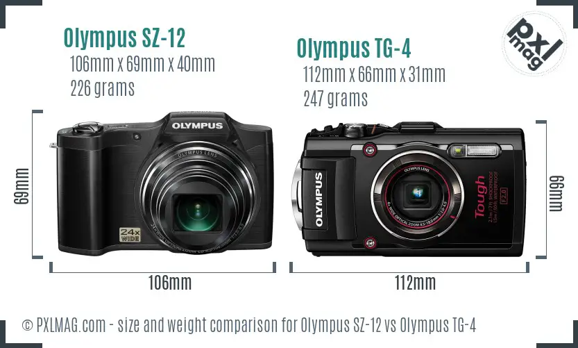 Olympus SZ-12 vs Olympus TG-4 size comparison