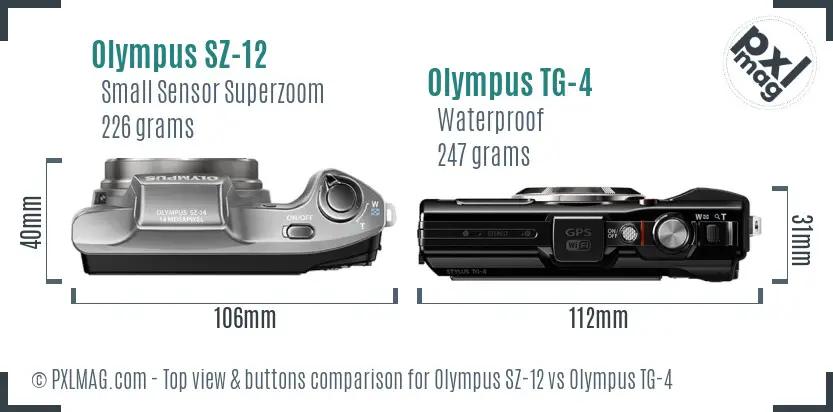 Olympus SZ-12 vs Olympus TG-4 top view buttons comparison