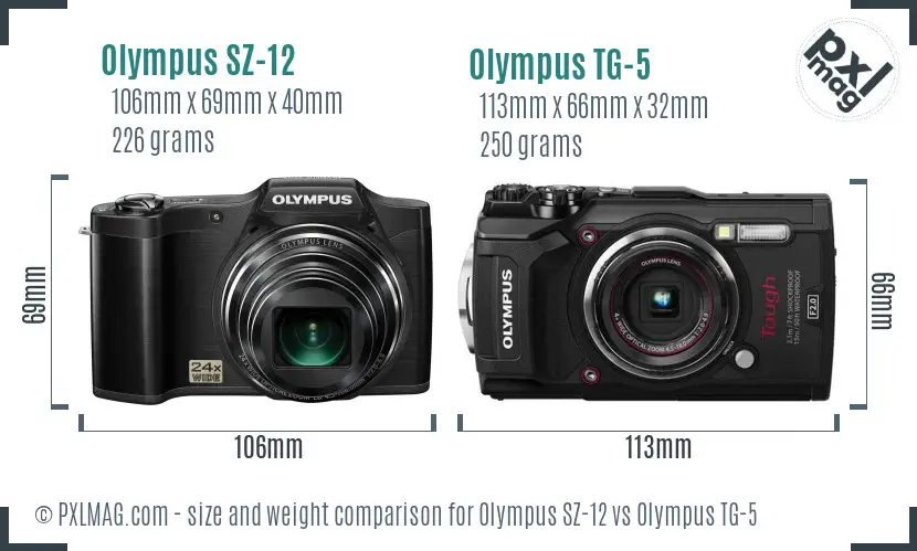Olympus SZ-12 vs Olympus TG-5 size comparison