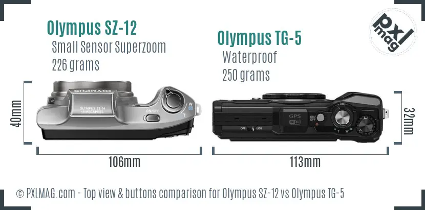 Olympus SZ-12 vs Olympus TG-5 top view buttons comparison