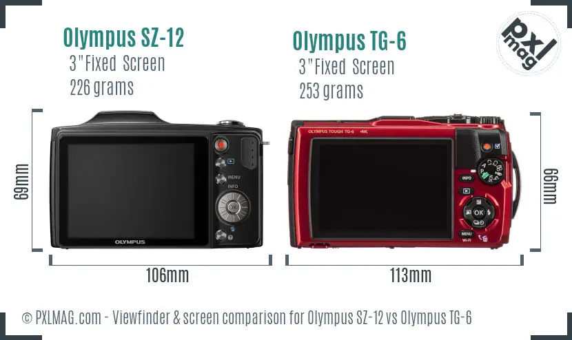 Olympus SZ-12 vs Olympus TG-6 Screen and Viewfinder comparison
