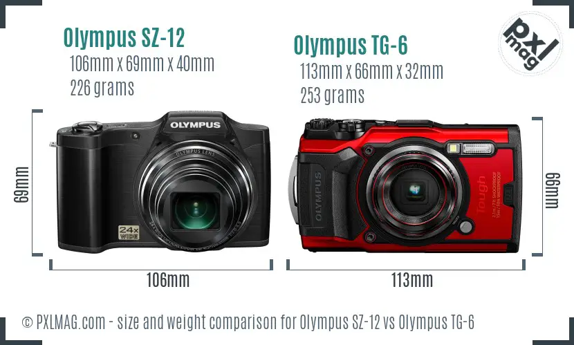 Olympus SZ-12 vs Olympus TG-6 size comparison